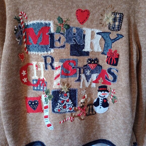 Heirloom Collectibles Christmas Collection Women's Tan Sweater Petite Large. - Picture 4 of 8